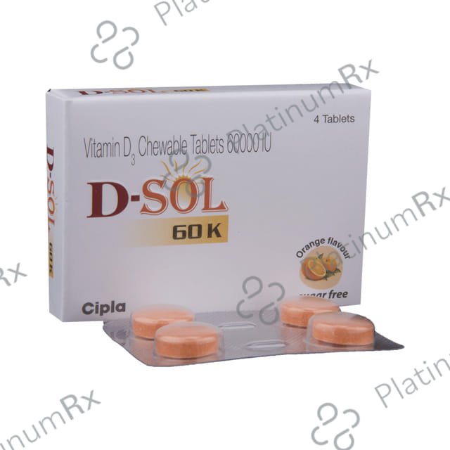 D Sol 60K Vitamin D3 Chewable Tablet Sugar Free Orange 4s