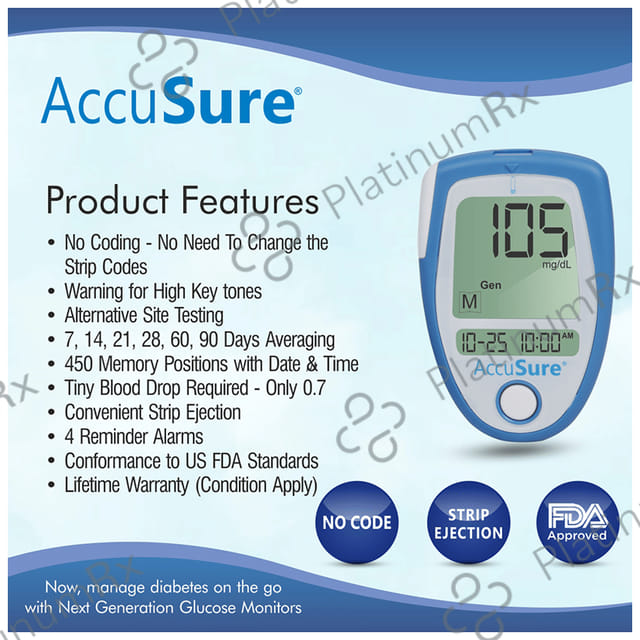 AccuSure Blood Glucose Meter Glucometer with 25 Test Strip