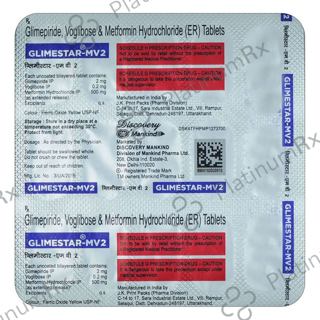Glimestar MV 2/500/0.2mg Tablet ER 15s