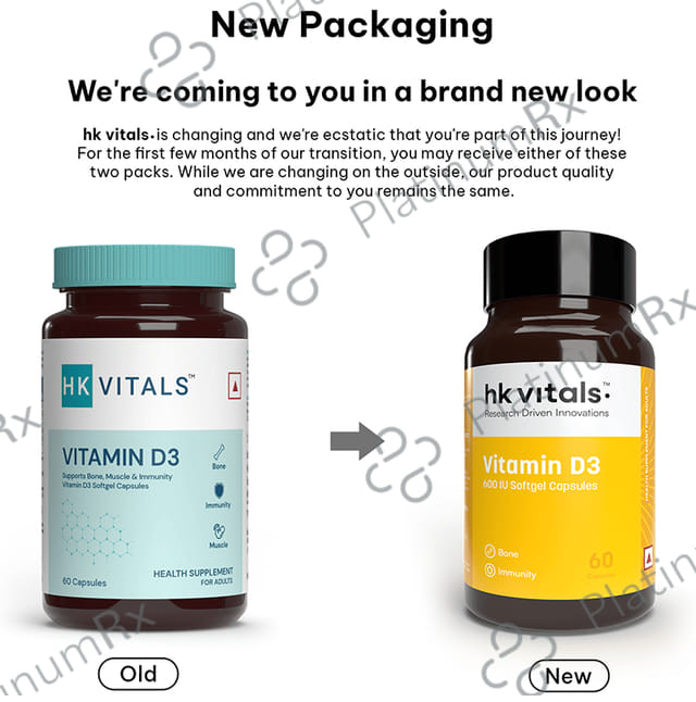 Healthkart HK Vitals Vitamin D3 Cholecalciferol 600IU Capsule 60s