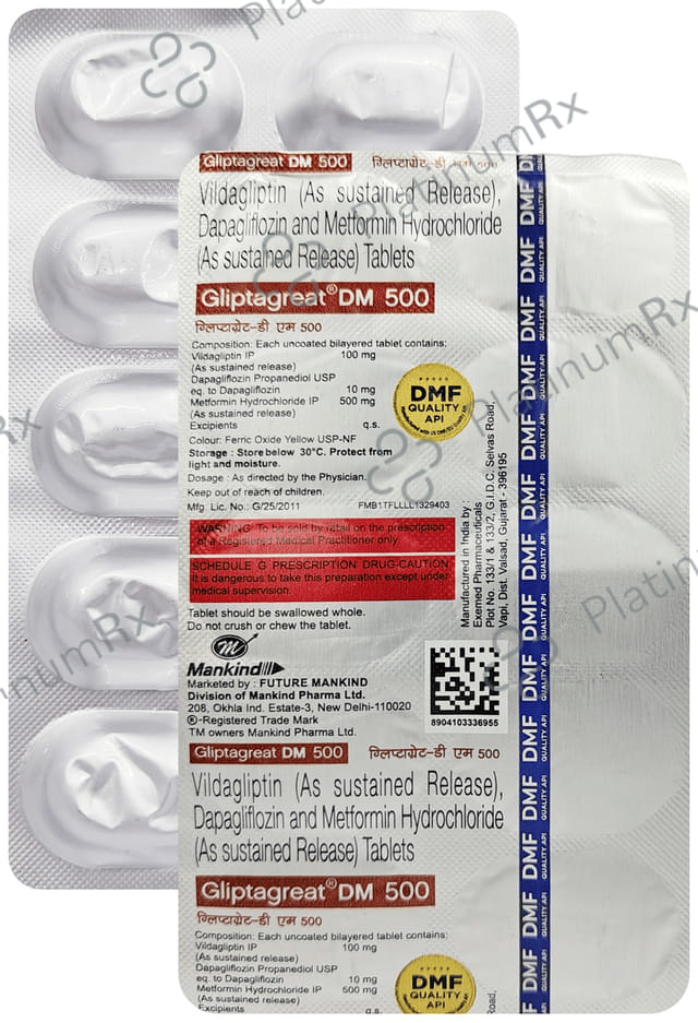 Gliptagreat DM 10/500/100mg Tablet 10s