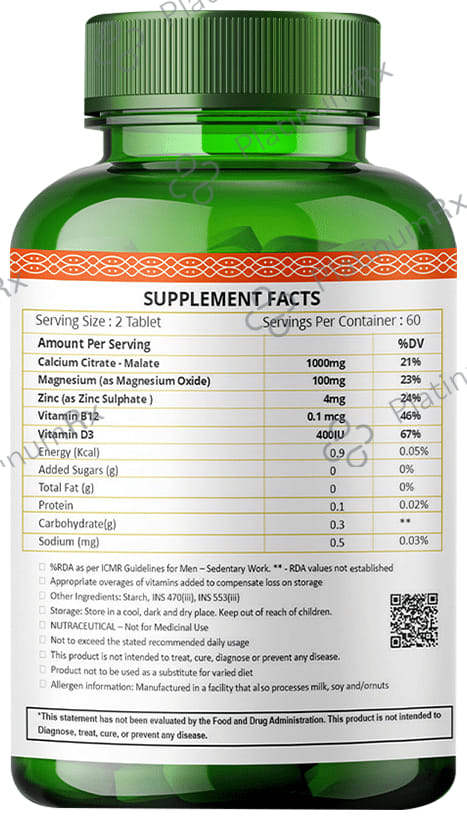 Simply Herbal Calcium + Magnesium + Zinc with Vitamin D3 for Bone Health - Tablet