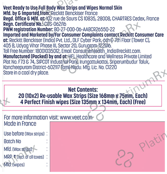 Veet Professional Waxing Strips Kit 20 Strips - Gel Wax Hair Removal for Women - Up to 28 Days of Smoothness - No Wax Heater or Wax Beans Required for Normal Skin