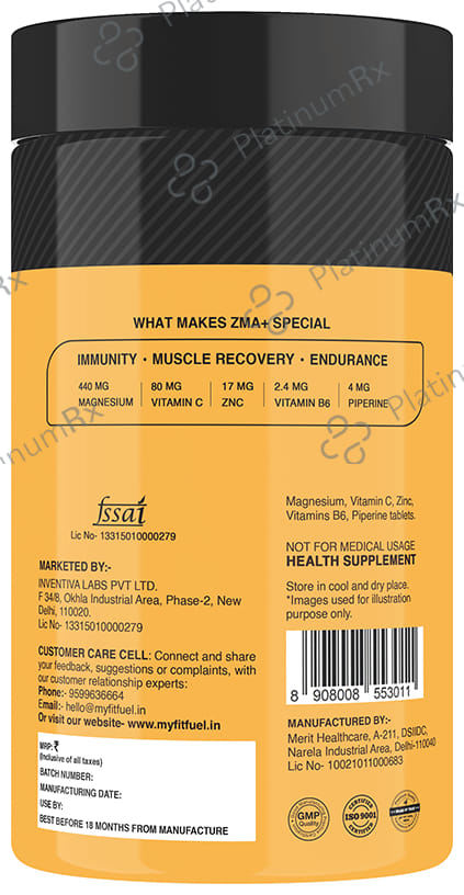 MyFitFuel ZMA+ with Vitamin C & Piperine Tablet 180 tablets