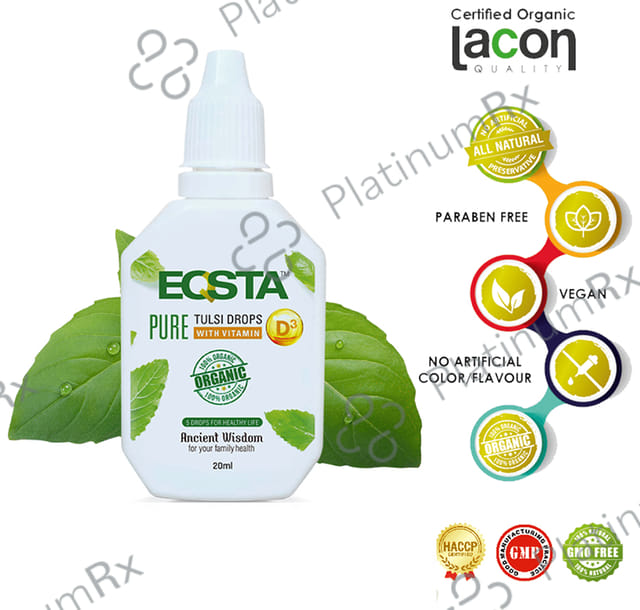 Eqsta Pure Tulsi Drop with Vitamin D3 with Health Book Free