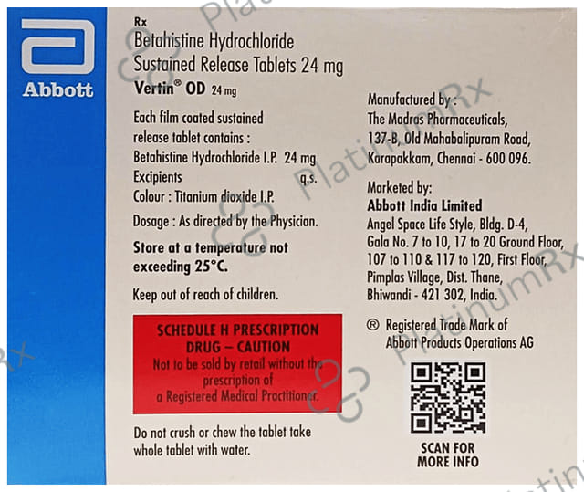 Vertin OD 24mg Tablet SR 15s