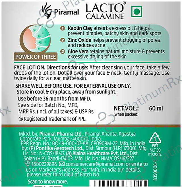 Lacto Calamine Oil Control Aloe Green Face Lotion 60ml