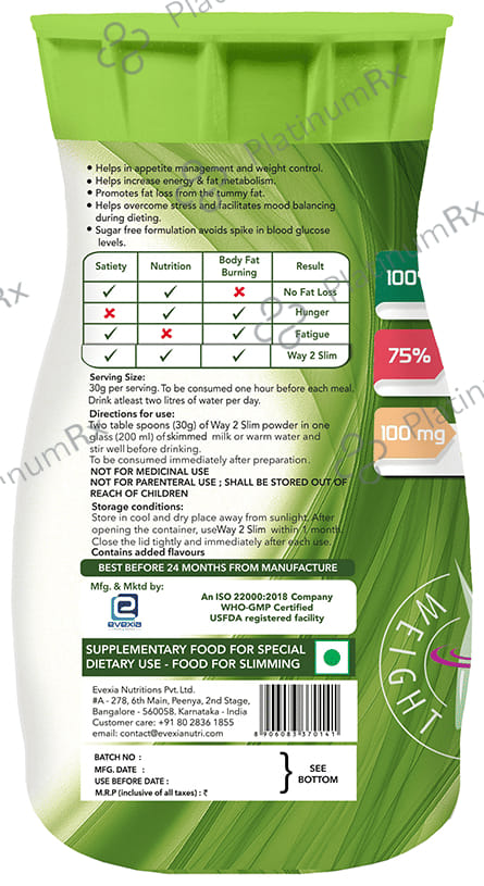 Evexia Way2Slim with Vitamins & Garcinia for Weight Management Vanilla Flavour Powder 500gm
