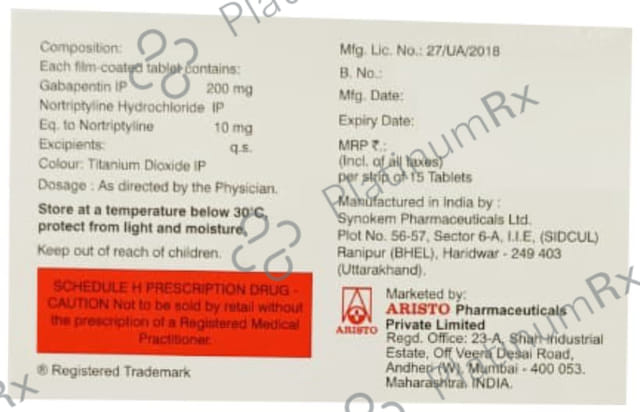 Gabaneuron NT 200/10mg Tablet 15s