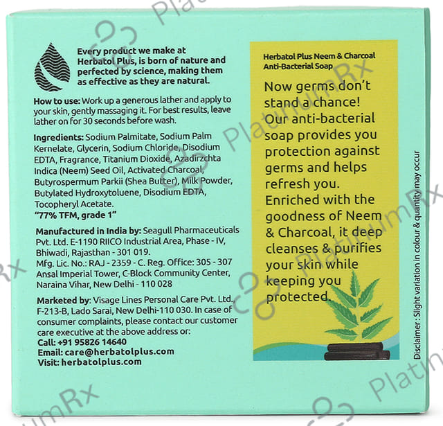 Herbatol Plus Neem & Charcoal Anti-Bacterial Soap (100gm Each) 6 Soap