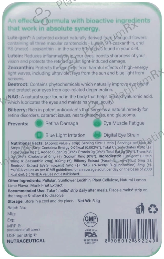 Wellbeing Nutrition Melts Into Eye Care Oral Thin Strip Zesty Lime & Lemon Sugar Free
