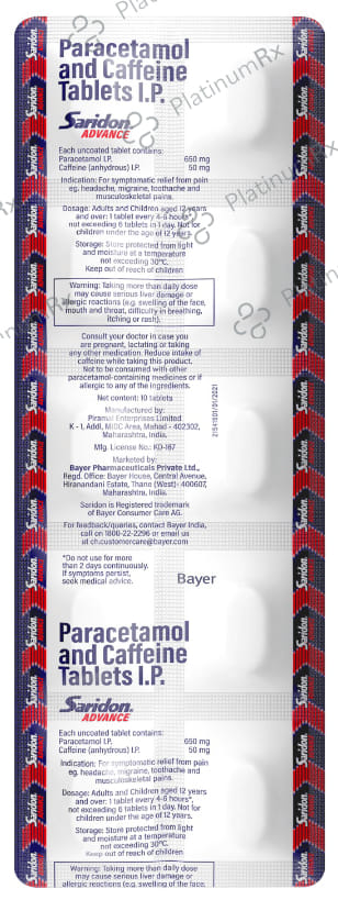 Saridon Advance 50/650mg Tablet 10s