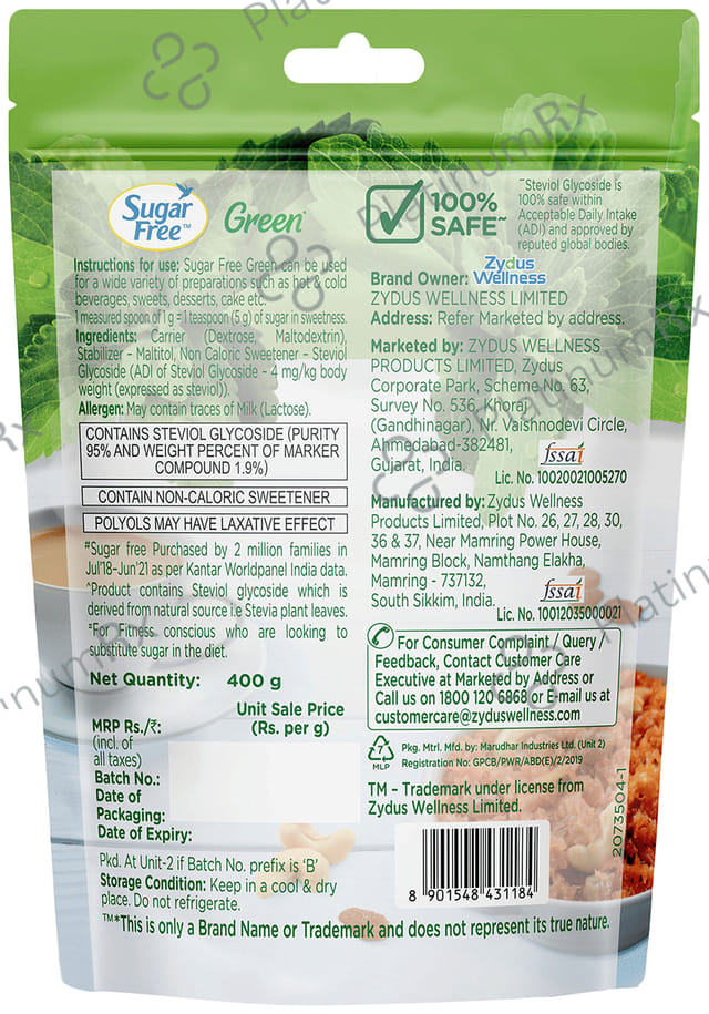 Sugar Free Green Stevia Sweetener Powder 400 gm