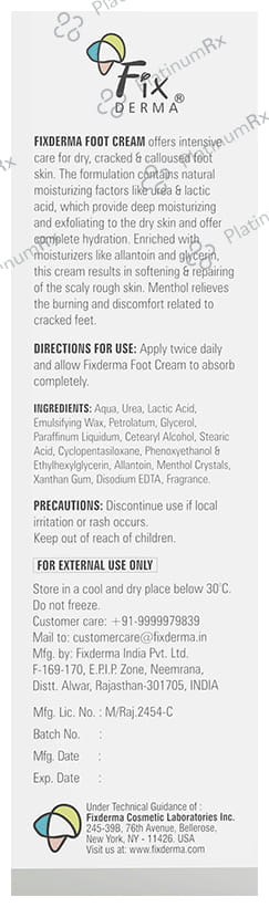 Fixderma Foot Cream - For Dry, Cracked or Calloused Foot Skin 150 gm