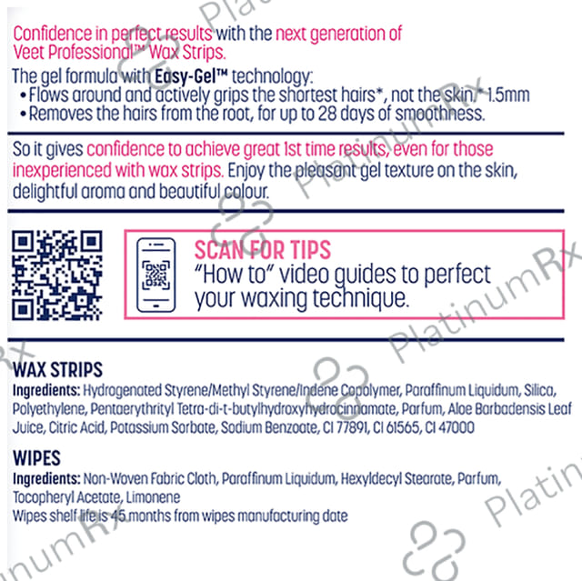 Veet Professional Waxing Strips Kit for Dry Skin, 8 Strips - Gel Wax Hair Removal for Women - Up to 28 Days of Smoothness - No Wax Heater or Wax Beans Required for Dry Skin