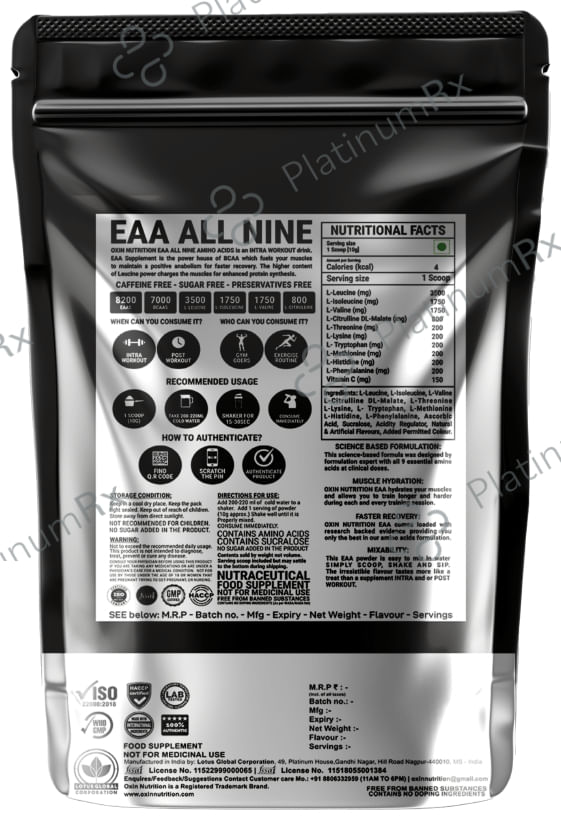 Oxin Nutrition EAA All Nine Amino Acids Pink Guava 400 gm