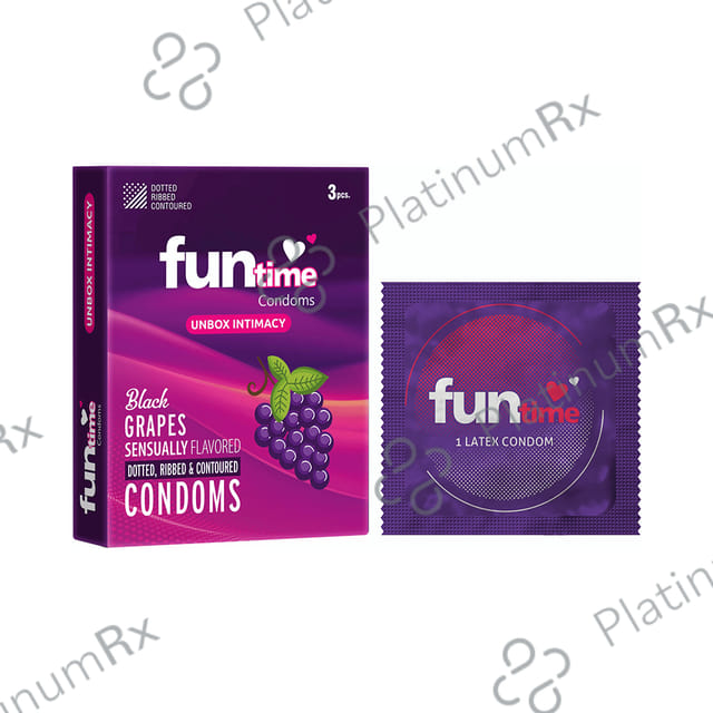 Funtime Dotted Ribbed & Contoured Black Grapes Flavour Condom 3s