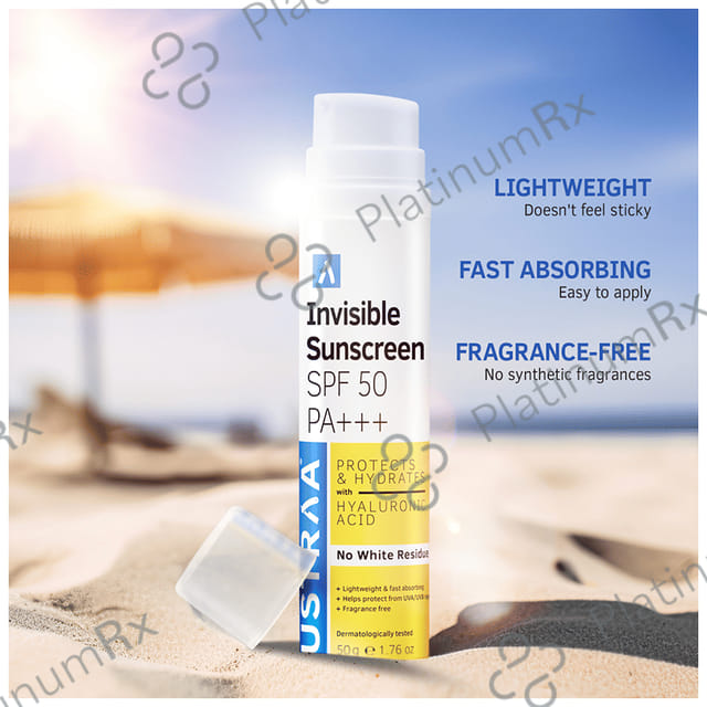 Ustraa Invisible Sunscreen with Hyaluronic Acid SPF 50 PA+++ Lotion 50gm