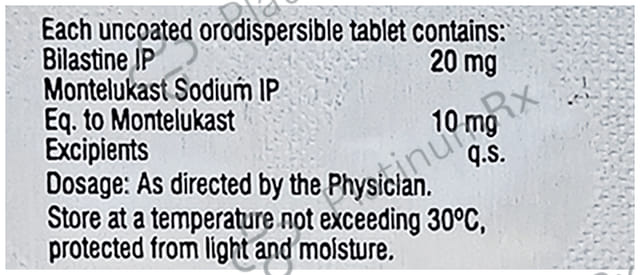 Bilashine M O 20/10mg Tablet DT 10s