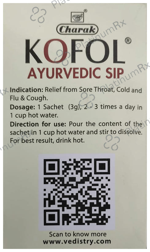 Kofol Ayurvedic Sip Instant Kadha Sachet For Cold,Cough & Sore Throat (3gm Each) Sugar Free