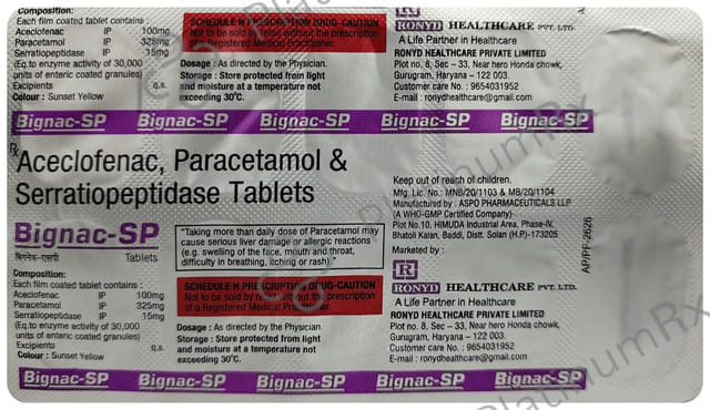 Bignac SP 100/325/15mg Tablet 10s