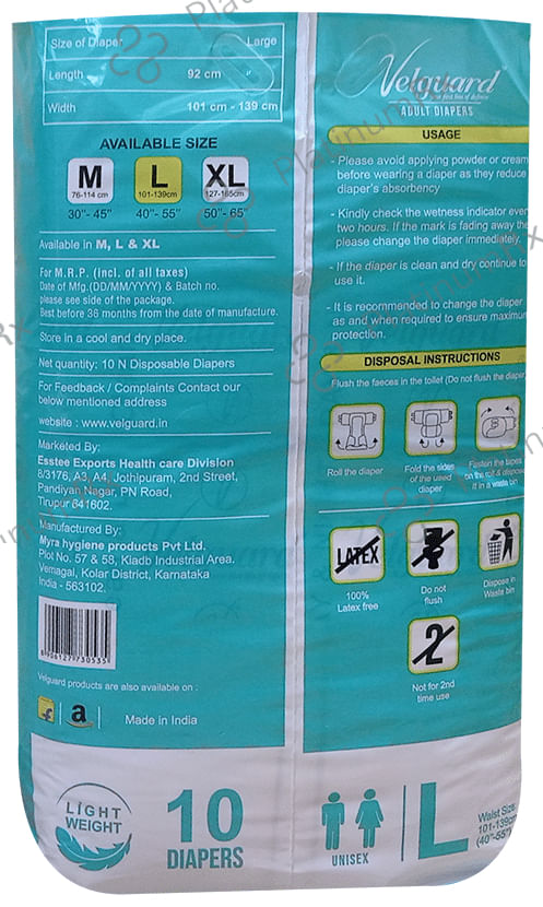 Velguard Adult Diaper, Day and Night Protection (10 Each) Large 2 Packs