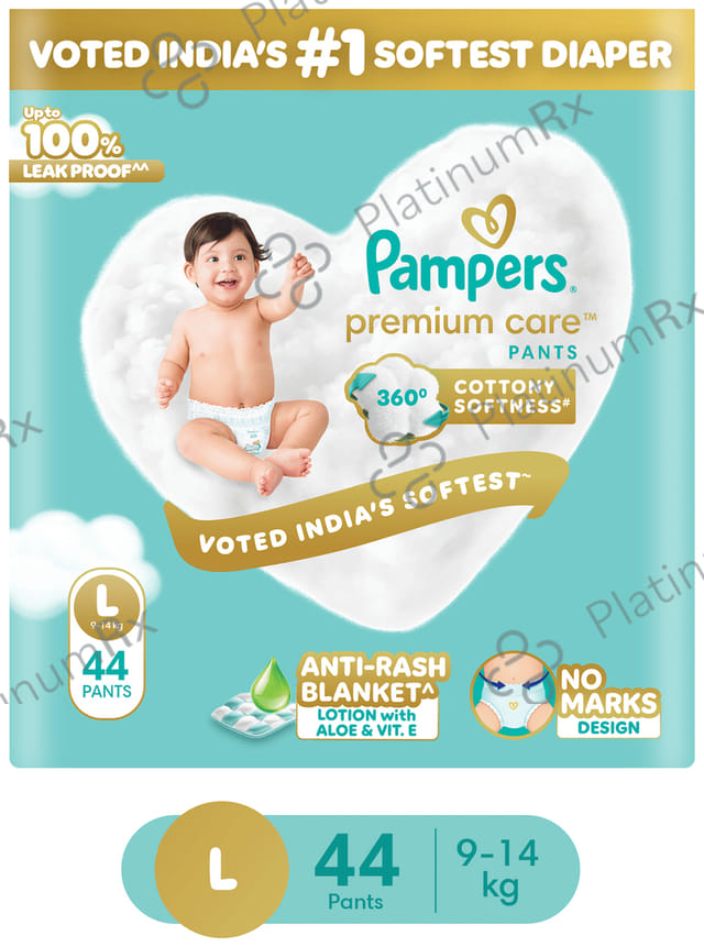 Pampers Premium Care Pants with Aloe Vera & Cotton-Like Softness - Size Large 44 diapers