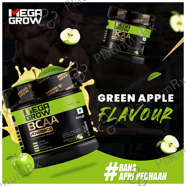 Megagrow BCAA Advance Supplement Powder for Fast Recovery & Muscle Growth Green Apple