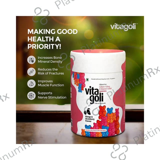 Vitagoli Calcium 125mg & Vitamin D 200IU Gummies Mango & Strawberry
