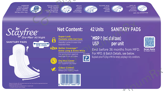 Stayfree Dry Max All Night Ultra Dry Pads 42s