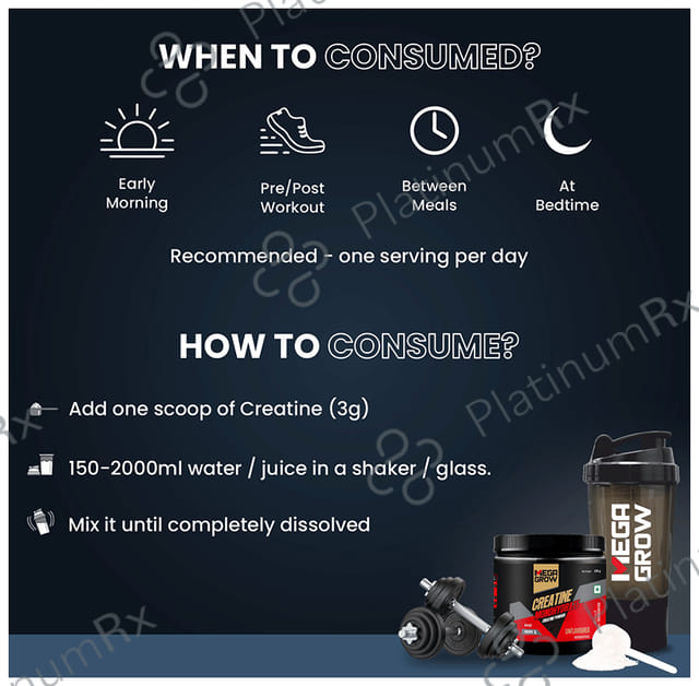 Megagrow Creatine Monohydrate Powder Support Performance & Muscle Strength Unflavored