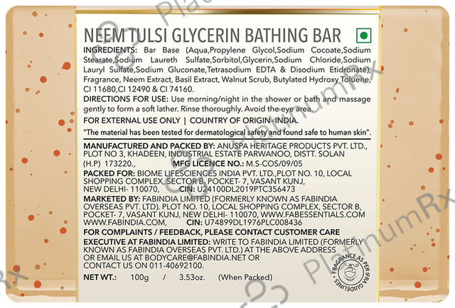 Fabessentials Neem Tulsi Glycerin Bathing Bar