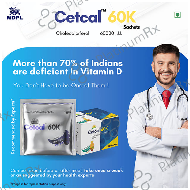 Cetcal 60000IU Delicious Mixed Fruit Flavour Granules 1gm