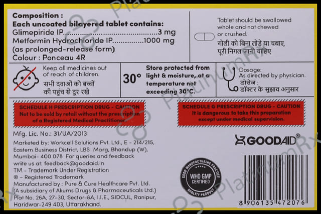 Gliaid Forte 3/1000mg Tablet PR 10s