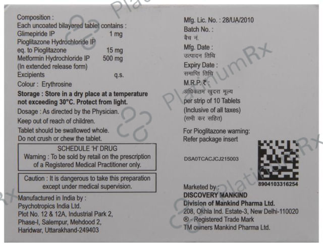 Glimestar PM 1/500/15mg Tablet ER 10s