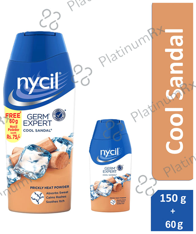 Nycil Germ Expert Cool Sandal Prickly Heat Powder with Nycil Cool Herbal 50gm Free
