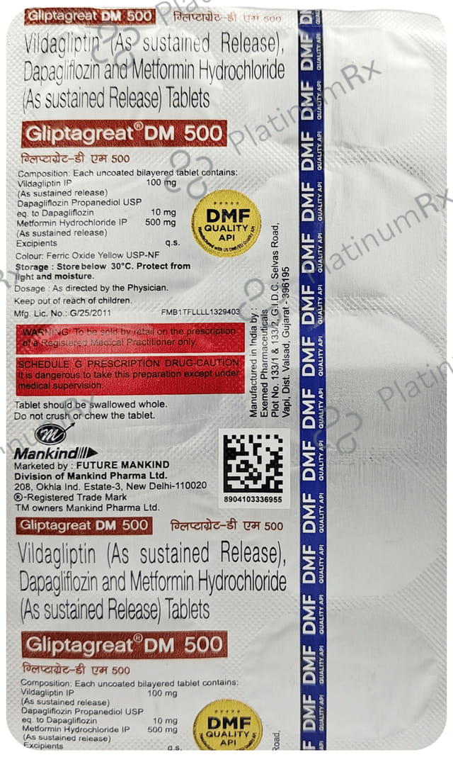 Gliptagreat DM 10/500/100mg Tablet 10s