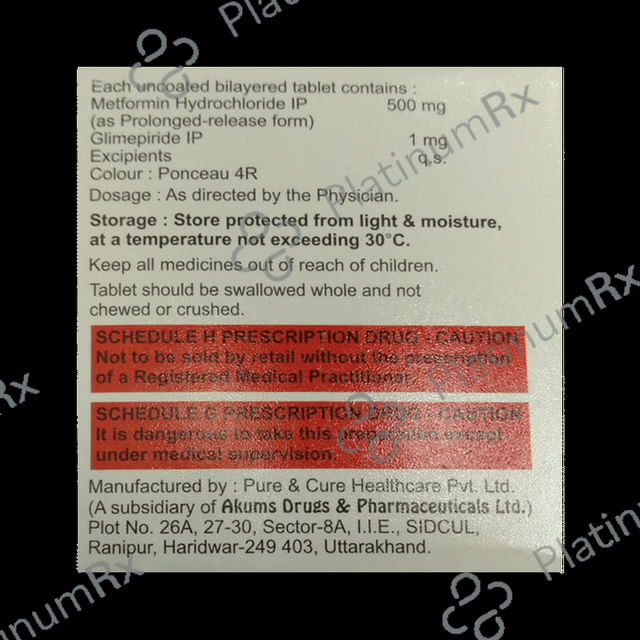 Glimzab M 1mg/500mg Tablet PR