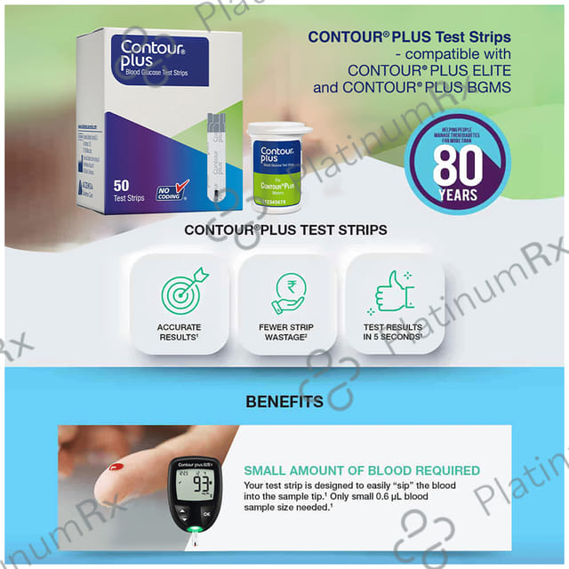 Contour Plus Blood Glucose Test Strip (Only Strips) 50s