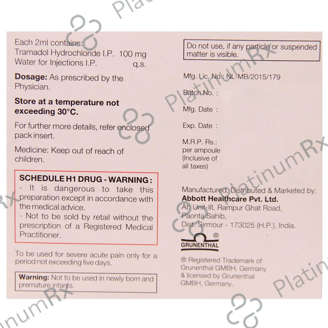 Contramal 100mg Injection 2ml