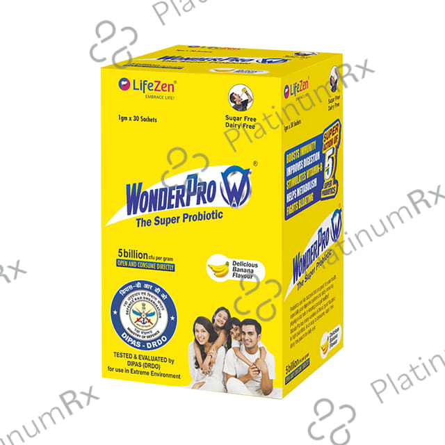 WonderPro The Super Probiotic Sachet (5 Billion CFU) - For Gut Health, Digestion & Immunity - Flavour Delicious Banana 30 Sachet