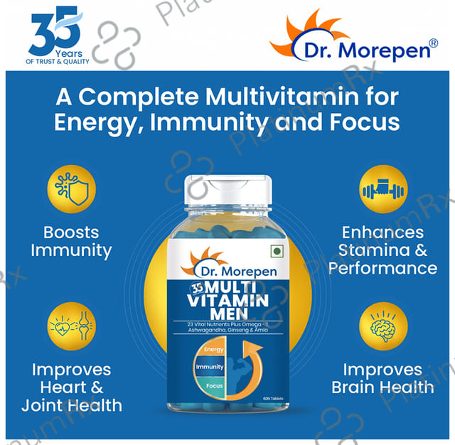 Dr. Morepen Multi Vitamin for Men - With Omega 3, Ashwagandha, Ginseng & Amla for Energy, Immunity & Focus - Tablet