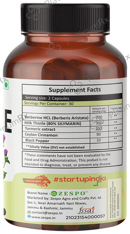 Zespo Berberine + Milk Thistle 1300mg Capsule