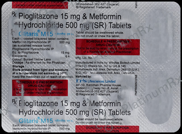 Glitaris M 15mg Tablet SR 10s