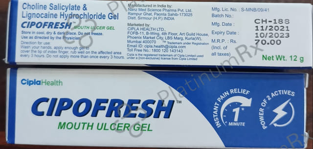 Cipofresh Mouth Ulcer Gel 12gm