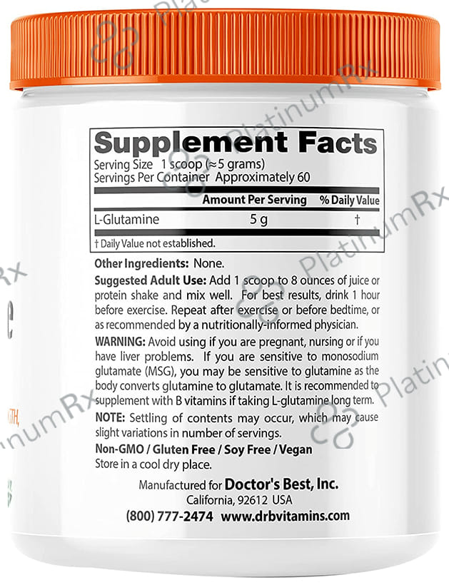 Doctor's Best Pure L-Glutamine Powder - For Muscle Mass, Strength & Post-workout Recovery