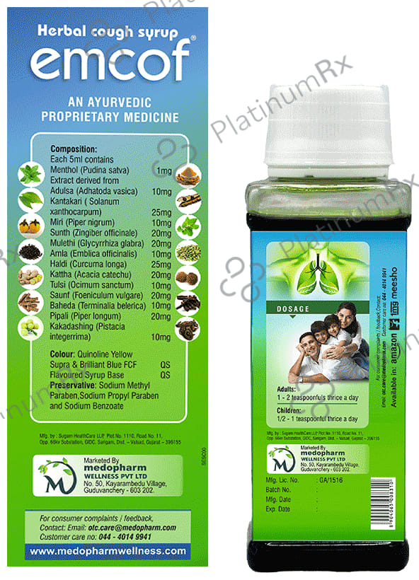 Medopharm Wellness Emcof Herbal Cough Syrup for All Types of Cough & Cold