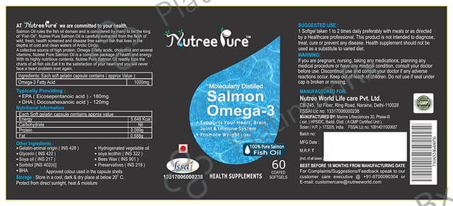 Nutree Pure Salmon Omega 3 Coated Softgels 60s