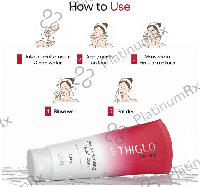 Ethiglo Paraben Free Face Wash Skin Whitening & Deep Cleansing Facial Foam 200gm