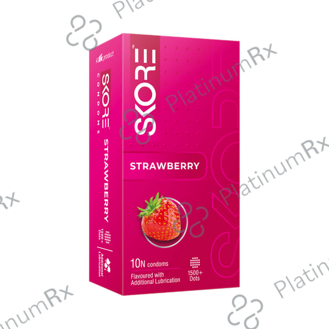 Skore Flavored Dotted & Coloured Strawberry Flavour Condoms 10s